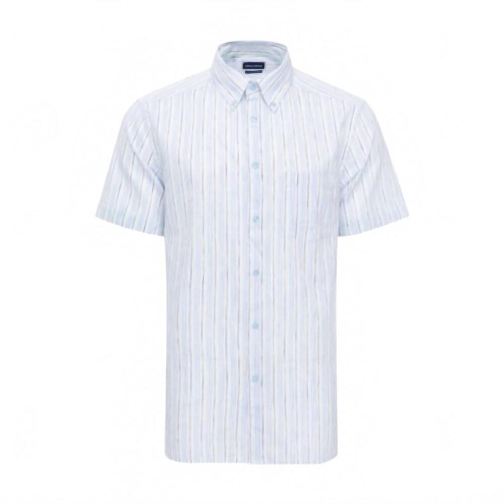 NEW AMERICAN HERITAGE men's multi stripe short sleeve shirt in aqua